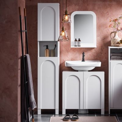 Meuble Colonne Salle de Bain,2 Portes Étagères Réglables,Compartiments,Blanc BZR163-WSoBuy