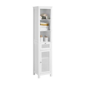 Meuble Colonne Salle de Bain Armoire Porte en Poly Rotin, BZR36-W, SoBuy