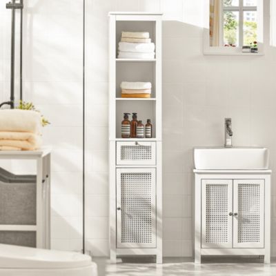 Meuble Colonne Salle de Bain Armoire Porte en Poly Rotin, BZR36-W, SoBuy