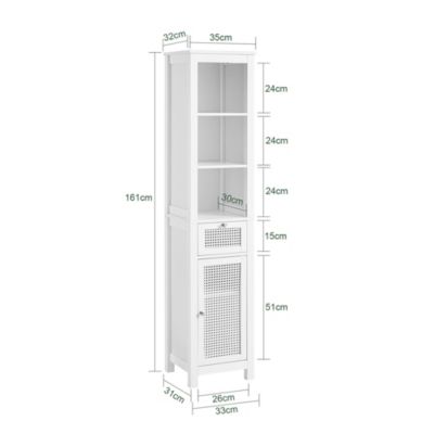 Meuble Colonne Salle de Bain Armoire Porte en Poly Rotin, BZR36-W, SoBuy