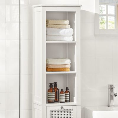 Meuble Colonne Salle de Bain Armoire Porte en Poly Rotin, BZR36-W, SoBuy