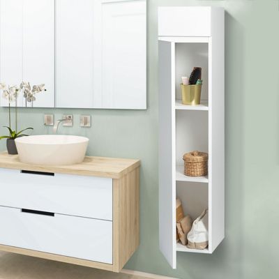 Meuble colonne salle de bain suspendu blanc LILA