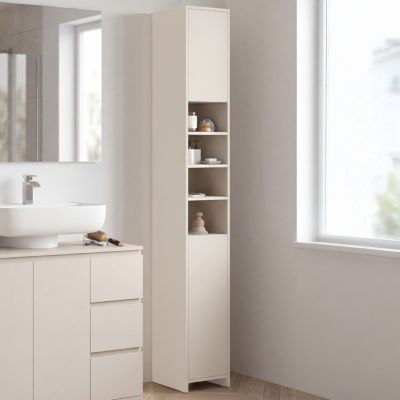 Meuble colonne salle de bain TOMI 2 portes 4 niches beige