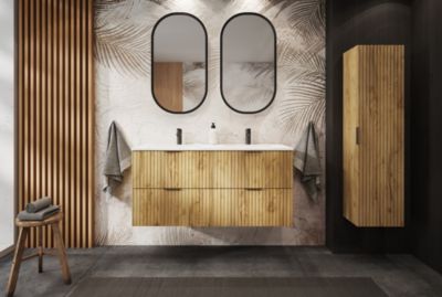 Meuble colonne suspendu de salle de bain FLOW chêne 35 x 136 cm
