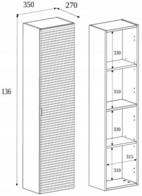 Meuble colonne suspendu de salle de bain FLOW chêne 35 x 136 cm