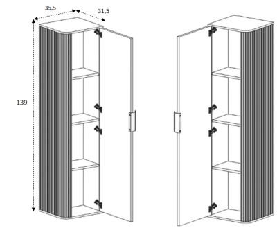Meuble colonne suspendu de salle de bain GLAMOUR coloris noyer foncé 35 x 139 cm
