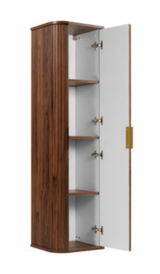 Meuble colonne suspendu de salle de bain GLAMOUR coloris noyer foncé 35 x 139 cm