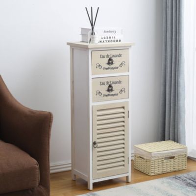 Meuble Commode 2 Tiroir Port Bois Blanc Marron 86x32x27