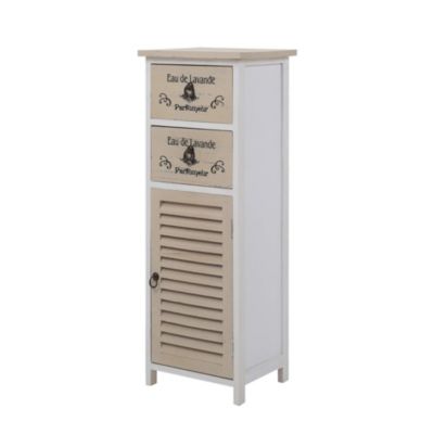 Meuble Commode 2 Tiroir Port Bois Blanc Marron 86x32x27