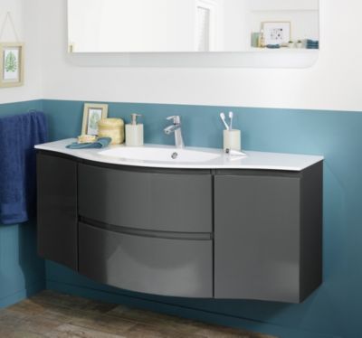 Meuble complément sous vasque l.34 cm, gris anthracite, version droite, Vague