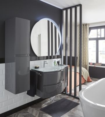 Meuble complément sous vasque l.34 cm, gris anthracite, version droite, Vague