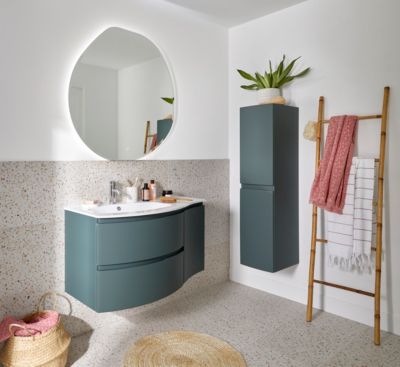 Meuble complément sous vasque l.34 cm, vert kaki mat, version droite, Vague