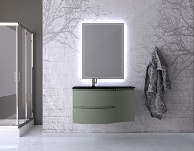 Meuble complément sous vasque l.34 cm, vert kaki mat, version droite, Vague