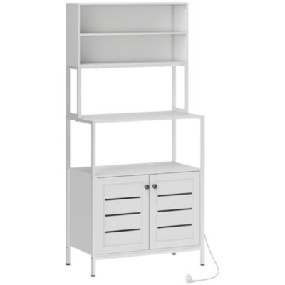 Meuble cuisine avec multiprise - meuble micro-onde - étagère de cuisine - dim. 80 x 42 x 171 cm - acier métal blanc