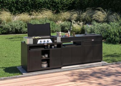 Meuble cuisine extérieure noir pour cuisson XL 110 x 70 cm - Le Marquier