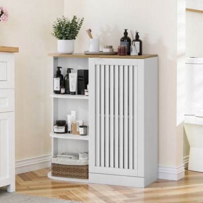 Meuble d'Angle Salle de Bain - Rangement avec Étagères ouvertes et Portes en Treillis, MDF, Blanc, 68x25x76 cm
