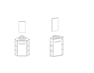 Meuble d’angle tout en un compact H.84 x l.46 cm, blanc mat, porte décor bois, Nova