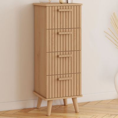 Meuble d'appoint 4 tiroirs JULIETTE 30x30x80 cm chiffonnier pour entrée salle de bain effet lattes tasseau bois