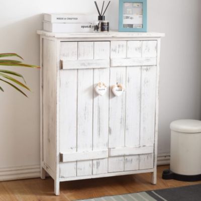 Meuble d'Appoint Bahut 2 Ports Bois Blanc Shabby 70x51x30