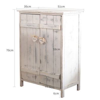 Meuble d'Appoint Bahut 2 Ports Bois Blanc Shabby 70x51x30