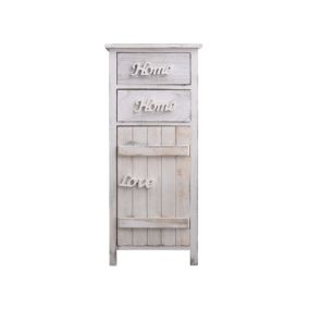 Meuble d'Appoint Chevet 1 Port 2 Tiroirs Blanc Shabby 84x37x30