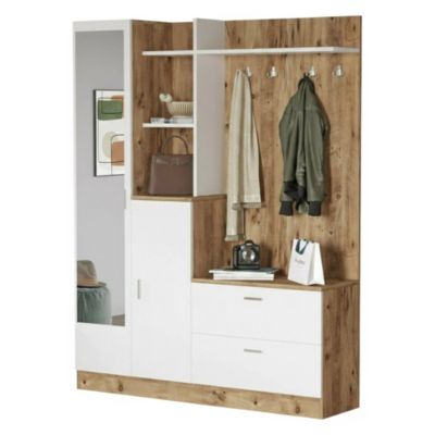 Meuble d'Entrée Anumali, Miroir Inclus 140x37x182h cm Chêne Marron