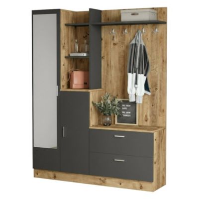 Meuble d'Entrée Anumali, Miroir Inclus 140x37x182h cm Chêne Marron