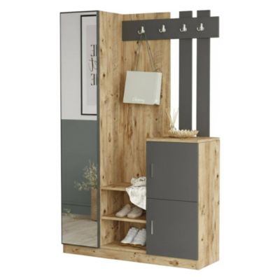 Meuble d'entrée Arco, miroir inclus 114x38x180h cm chêne brun