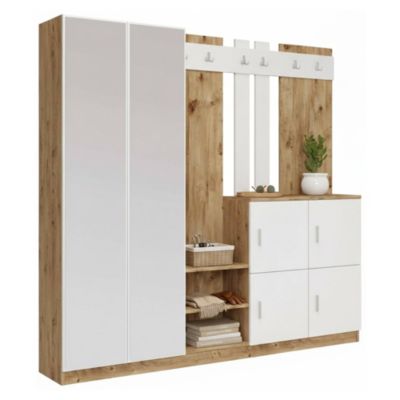 Meuble d'Entrée Artin, Miroir Inclus 187x38x180h cm Chêne Brun