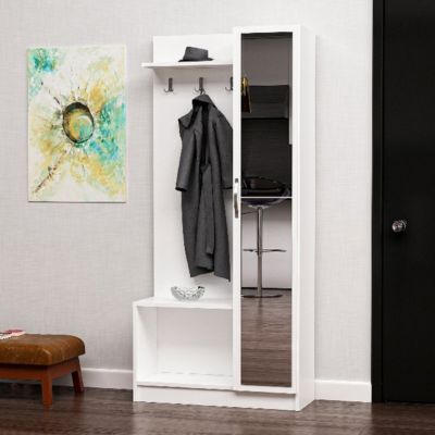 Meuble d'Entrée Orion, Blanc, Panneau d'Aggloméré Mélaminé, 80x32x173 cm, EPIKASA