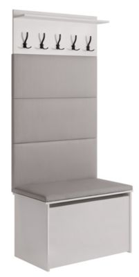Meuble d'entrée - porte-manteau Cyndi avec coffre et siège - Gris