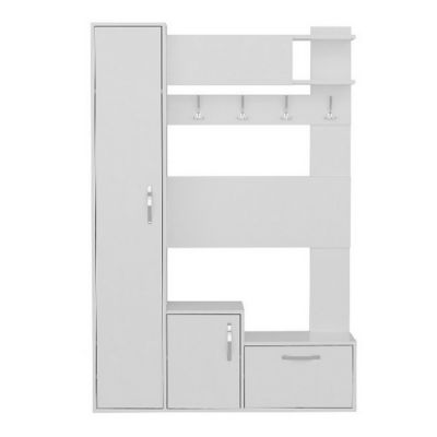 Meuble d'Entrée Seina, Blanc, Panneau d'Aggloméré Mélaminé, 125x35x184 cm, EPIKASA