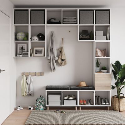Meuble d'entrée blanc et effet chêne GoodHome Atomia H. 236 x L. 250 x P. 37 cm