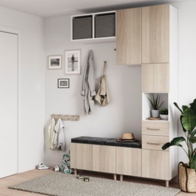 Meuble d'entrée blanc et effet chêne GoodHome Atomia H. 236 x L. 250 x P. 37 cm