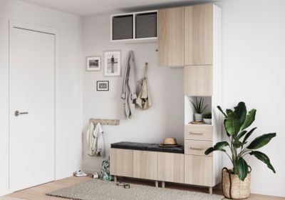 Meuble d'entrée blanc et effet chêne GoodHome Atomia H. 236 x L. 250 x P. 37 cm
