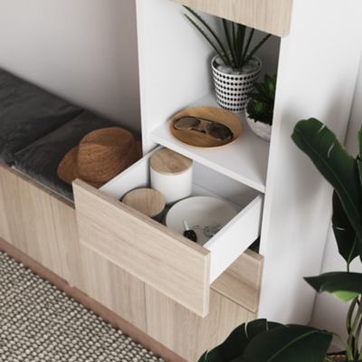 Meuble d'entrée blanc et effet chêne GoodHome Atomia H. 236 x L. 250 x P. 37 cm