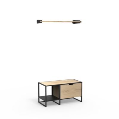 Meuble d'entrée en métal noir et bois 1 penderie 1 banc de rangement l. 100 cm Homesight Wilko
