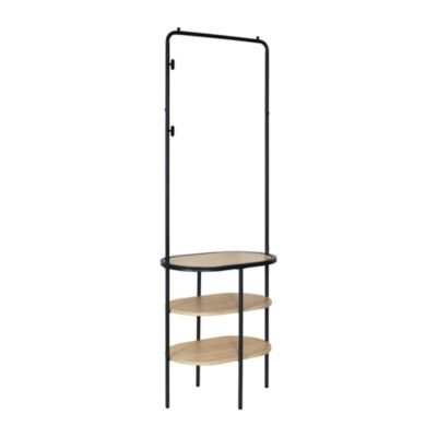 Meuble d'entrée en métal noir et bois 2 patères 3 étagères et miroir l. 60 cm Homesight Oslo