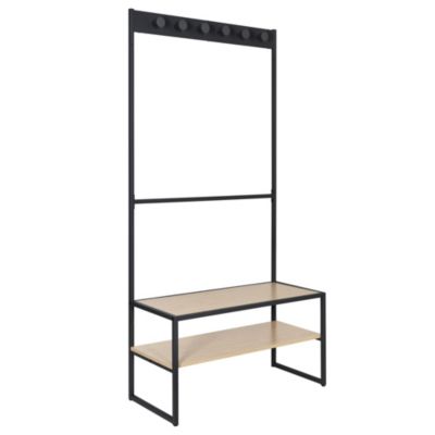 Meuble d'entrée en métal noir et bois 5 patères 2 tablettes l. 90 cm Homesight Trevor