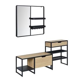 Meuble d'entrée en métal noir et bois 5 patères et range chaussures l. 150 cm Homesight Wilko