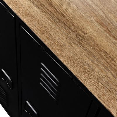 Meuble de bar buffet ESTER 3 portes en métal noir plateau façon hêtre