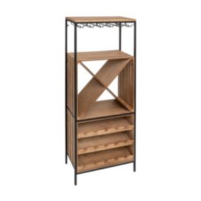 Meuble de Bar Range Bouteilles et Porte Verres en Bois et Métal Noir H 160 cn