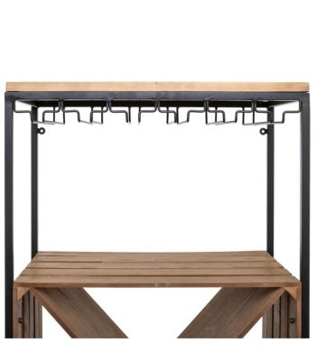 Meuble de Bar Range Bouteilles et Porte Verres en Bois et Métal Noir H 160 cn