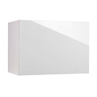 Meuble de cuisine Artic blanc brillant façade 1 porte glissante sur hotte + 1 caisson haut hotte L. 60 cm