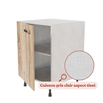 Meuble de cuisine bas - 60 cm - Caisson coloris Lino