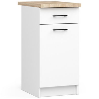 Meuble de cuisine bas AKORD S40 OLIWIA modulable Blanc 40 cm 1 porte 1 tiroir façade Blanche 2 étagères 40x46x85 cm