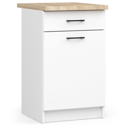 Meuble de cuisine bas AKORD S50 OLIWIA modulable Blanc 50 cm 1 porte 1 tiroir façade Blanche 2 étagères 50x46x85 cm