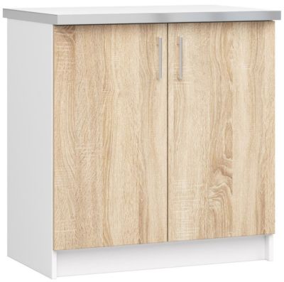 Meuble de cuisine bas AKORD S80 LIMA modulable Blanc 80 cm 2 portes façade Chêne Sonoma 2 étagères 80x44,5x82 cm