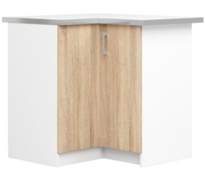 Meuble de cuisine bas AKORD S90 d'angle LIMA modul. Blanc 84 cm 2 portes façade Chêne Sonoma 2 étagères 84x44,5x85,5 cm