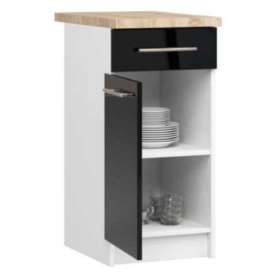 meuble de cuisine bas poline 1 porte 1 tiroir blanc façade anthracite brillant 40x85x46 cm